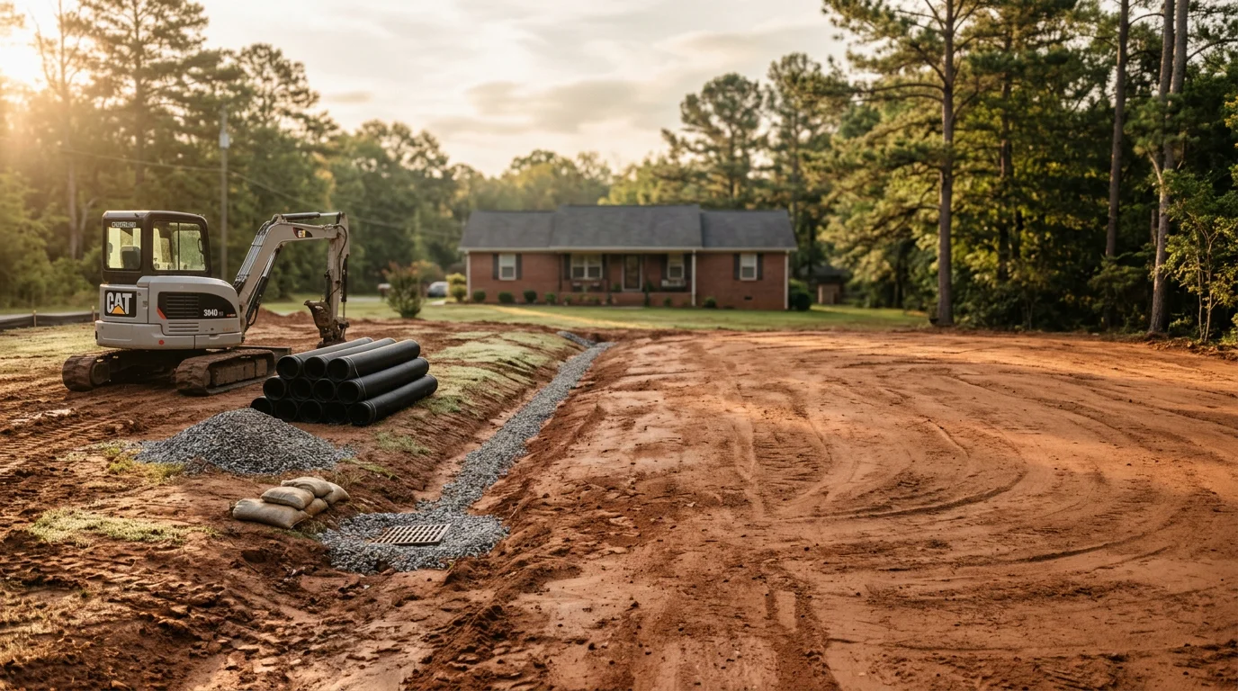Drainage system installation on residential lot